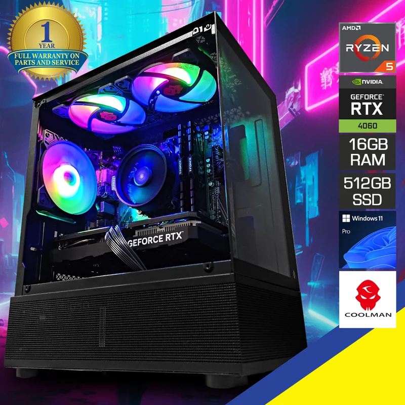 Alpha Reyna Black Desktop Gaming PC | AMD Ryzen 5 5600 | 16GB RAM | 512GB SSD with WiFi + Bluetooth | GeForce RTX 4060 | Windows 11