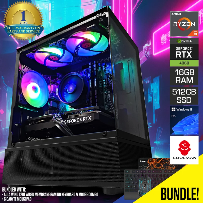 Alpha Reyna Black Desktop Gaming PC | AMD Ryzen 5 5600 | 16GB RAM | 512GB SSD with WiFi + Bluetooth | GeForce RTX 4060 | Windows 11