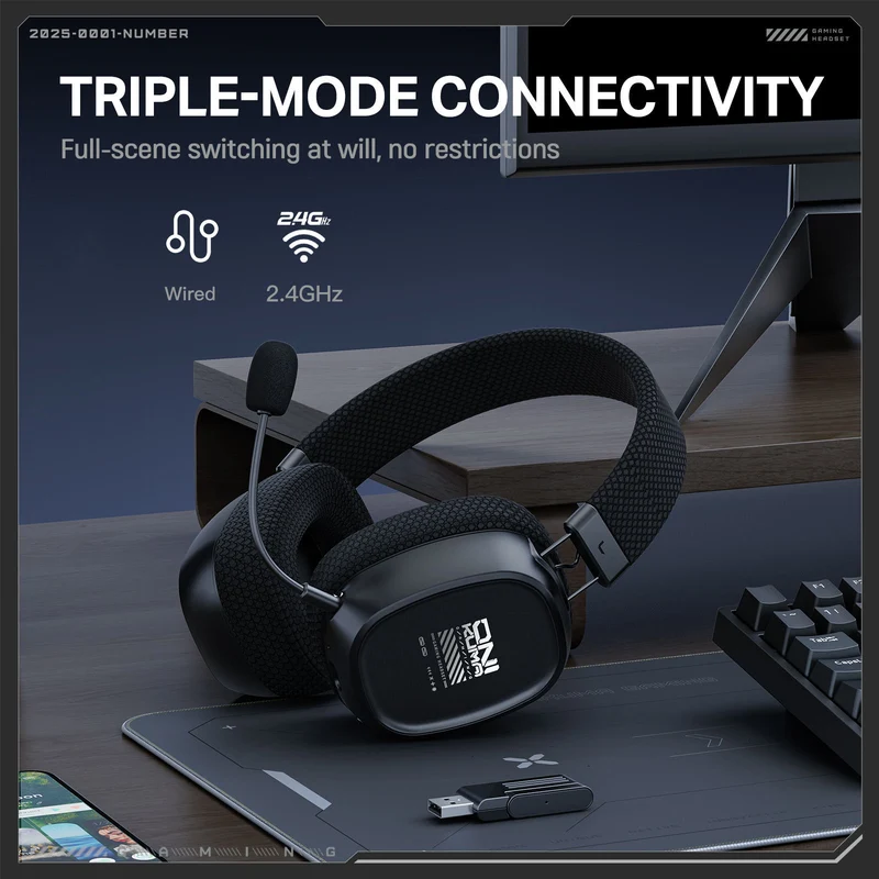 Onikuma GT839 Tri-Mode Wireless Headphone with Microphone (Black)