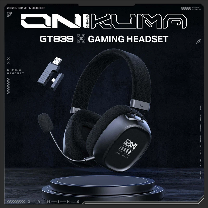 Onikuma GT839 Tri-Mode Wireless Headphone with Microphone (Black)