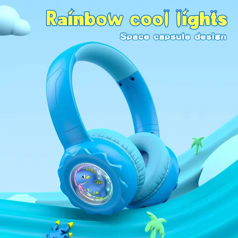Onikuma B30 Little Dinosaur Ear Wireless Headset with 85dB Kids Ear Protection (Blue)