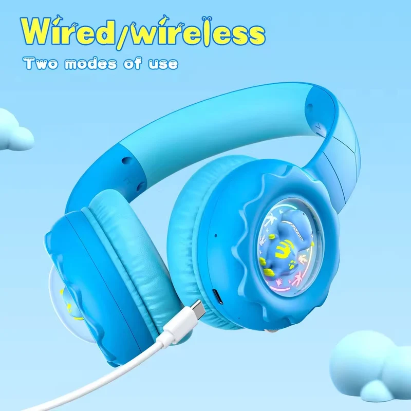 Onikuma B30 Little Dinosaur Ear Wireless Headset with 85dB Kids Ear Protection (Blue)