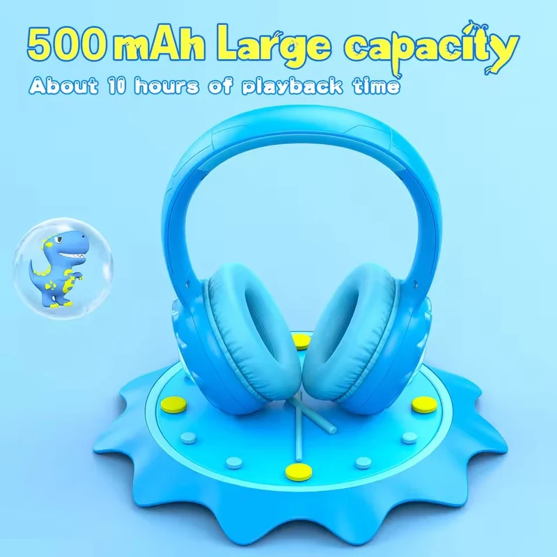 Onikuma B30 Little Dinosaur Ear Wireless Headset with 85dB Kids Ear Protection (Blue)