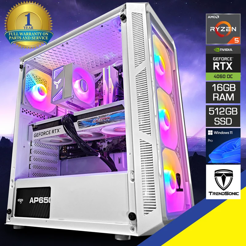 Alpha Hermes White Desktop Gaming PC | AMD Ryzen 5 5600 | 16GB RAM | 512GB SSD with WiFi + Bluetooth | GeForce RTX 4060 OC | Windows 11 Pro