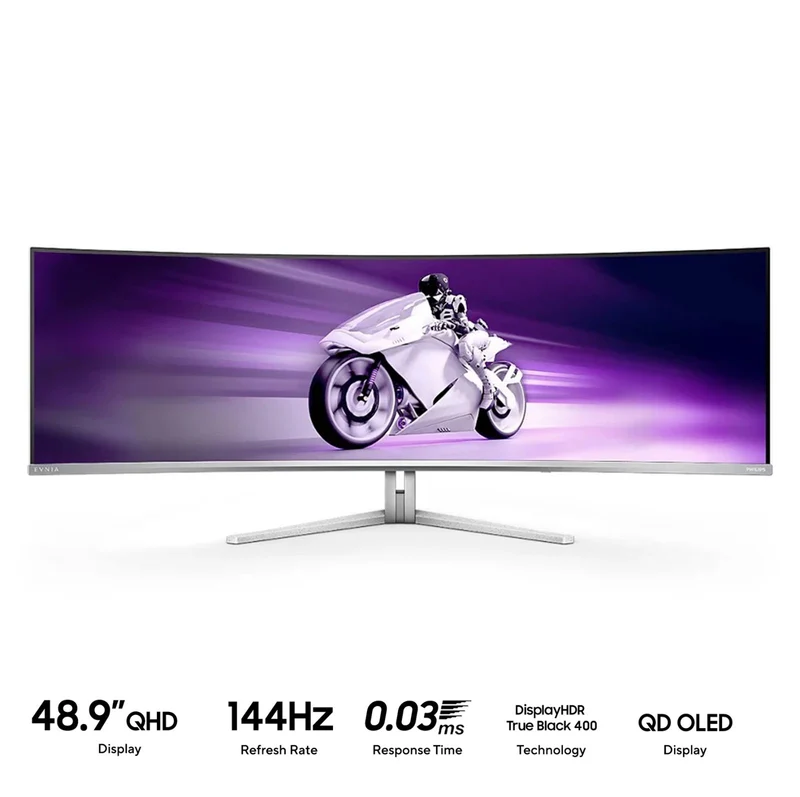 Philips Evnia 49M2C8900L/00 48.9" Dual QHD (5120x1440) 144Hz 0.03ms GTG QD OLED Curved Gaming Monitor with Tilt/Swivel & Height Adjustment (White)