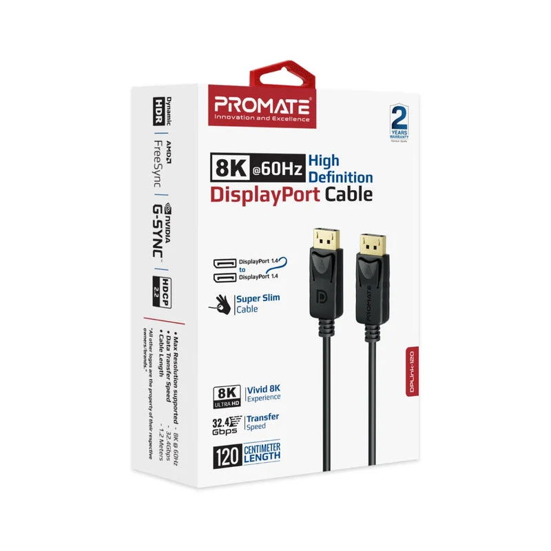 Promate DPLink-120 8K@60Hz High-Definition 120cm DisplayPort Cable