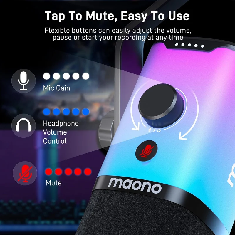 Maono PD100X RGB USB/XLR Dynamic Microphone for Game Streamers (Black)