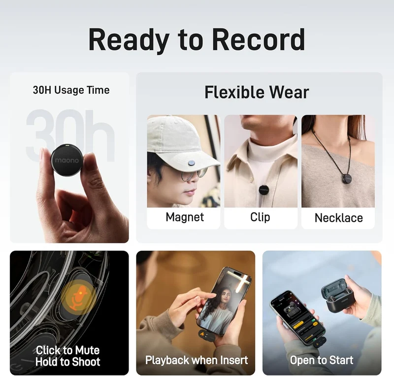 Maono Wave T5 WM650 PC2 AI Wireless Lavalier Microphone for Type-C /iPhone 15/16