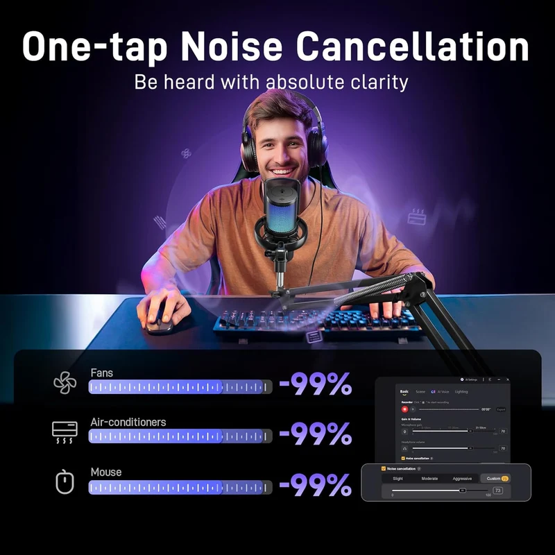 Maono DM40 Pro S Wireless RGB Condenser Gaming Desktop Microphone with Boom Arm (Black, White)
