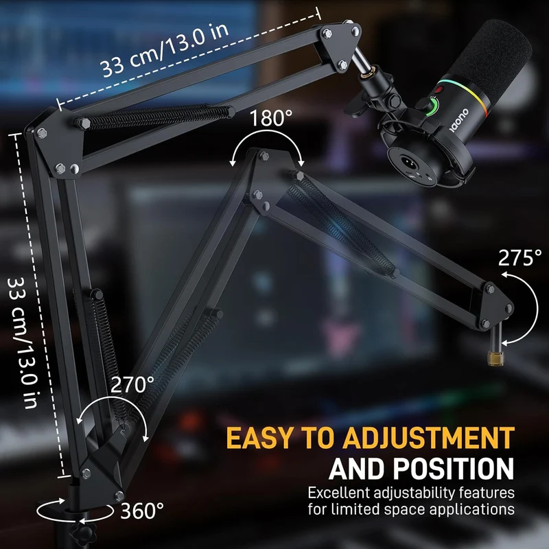 Maono DM40 Pro S Wireless RGB Condenser Gaming Desktop Microphone with Boom Arm (Black, White)
