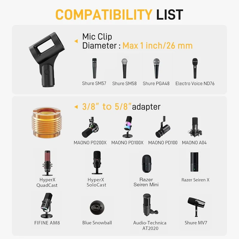 Maono DM40 Pro S Wireless RGB Condenser Gaming Desktop Microphone with Boom Arm (Black, White)