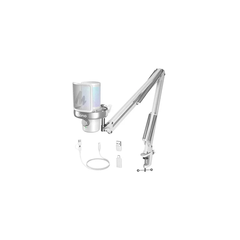 Maono DM40 Pro S Wireless RGB Condenser Gaming Desktop Microphone with Boom Arm (Black, White)