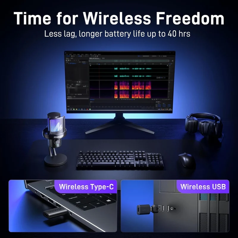 Maono DM40 Pro Wireless RGB Condenser Gaming Desktop Microphone (Black, White)