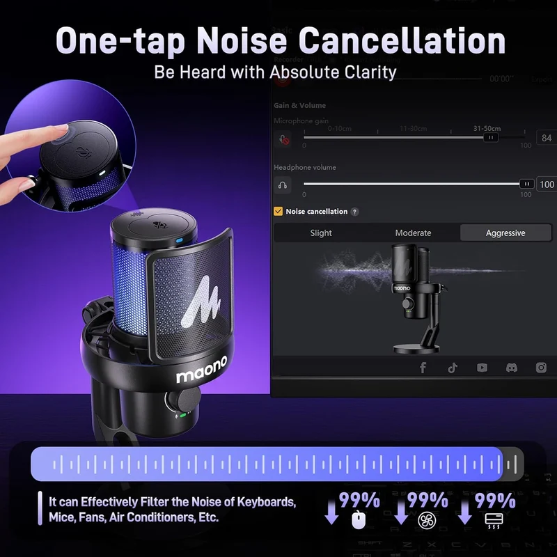Maono DM40 Pro Wireless RGB Condenser Gaming Desktop Microphone (Black, White)