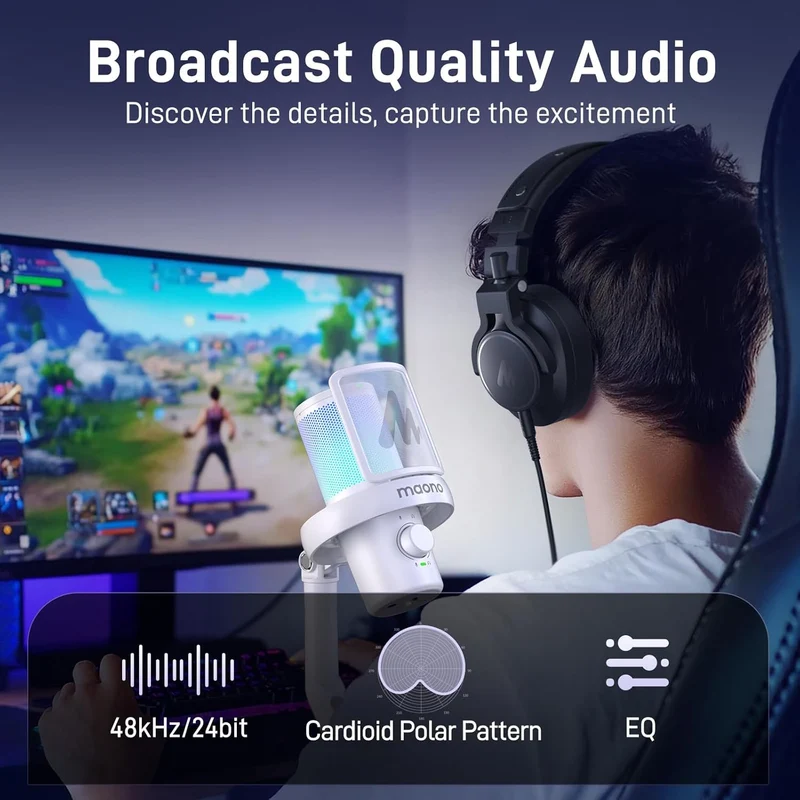 Maono DM40 Pro Wireless RGB Condenser Gaming Desktop Microphone (Black, White)
