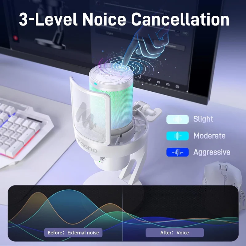 Maono DM40 Pro Wireless RGB Condenser Gaming Desktop Microphone (Black, White)