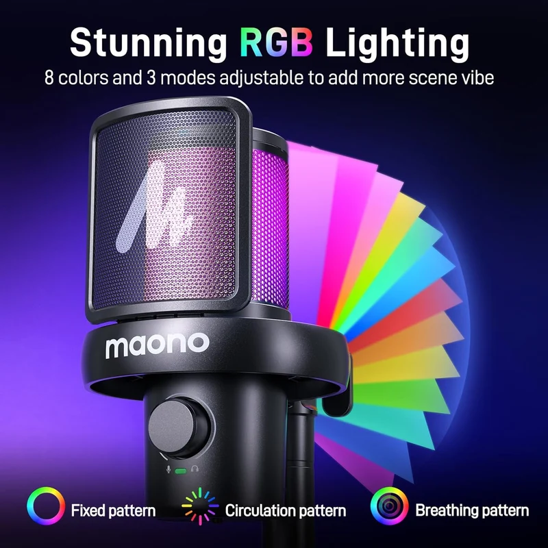 Maono DM40 Pro Wireless RGB Condenser Gaming Desktop Microphone (Black, White)