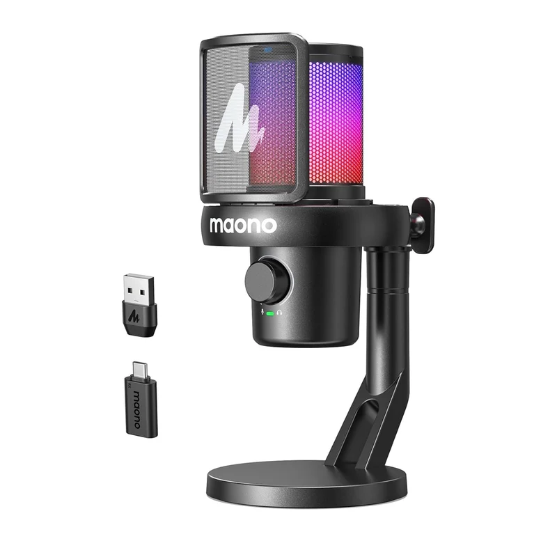 Maono DM40 Pro Wireless RGB Condenser Gaming Desktop Microphone (Black, White)