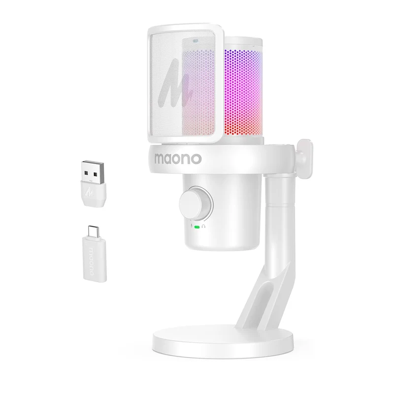 Maono DM40 Pro Wireless RGB Condenser Gaming Desktop Microphone (Black, White)