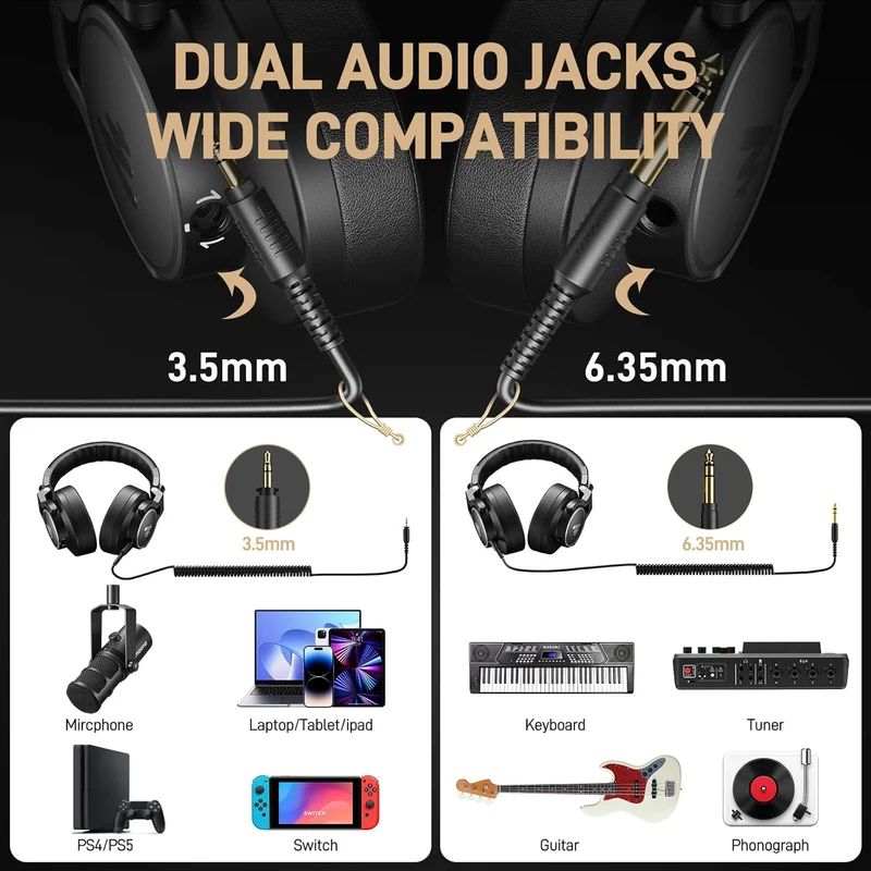 Maono MH700 Professional Studio Monitoring Headphones (Silver/Brown, Black)
