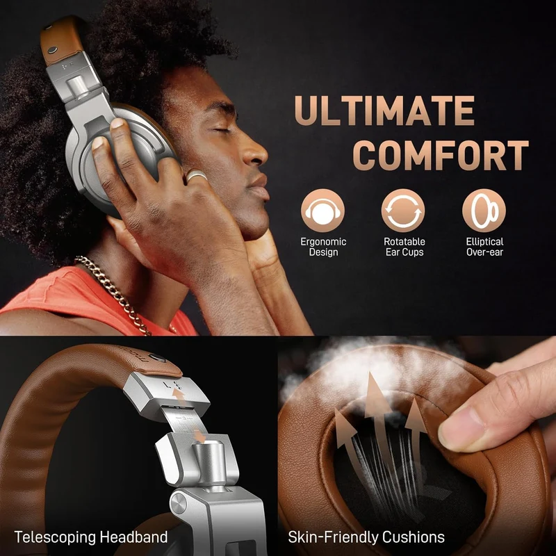 Maono MH700 Professional Studio Monitoring Headphones (Silver/Brown, Black)