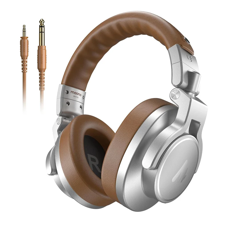 Maono MH700 Professional Studio Monitoring Headphones (Silver/Brown, Black)