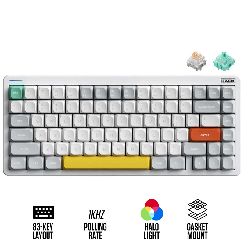 NuPhy Halo75 V2 QMK/VIA RGB Hot-Swappable 83-Key Wireless Mechanical Keyboard (Iconic White) (Mint Switch, Blush Switch)