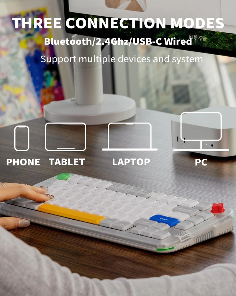 NuPhy Kick75 Hybrid Low-Profile IO RGB Hot-Swappable 80-Key Custom Mechanical Wireless Keyboard (Tape Gray) (Blush Switch, Red Switch)