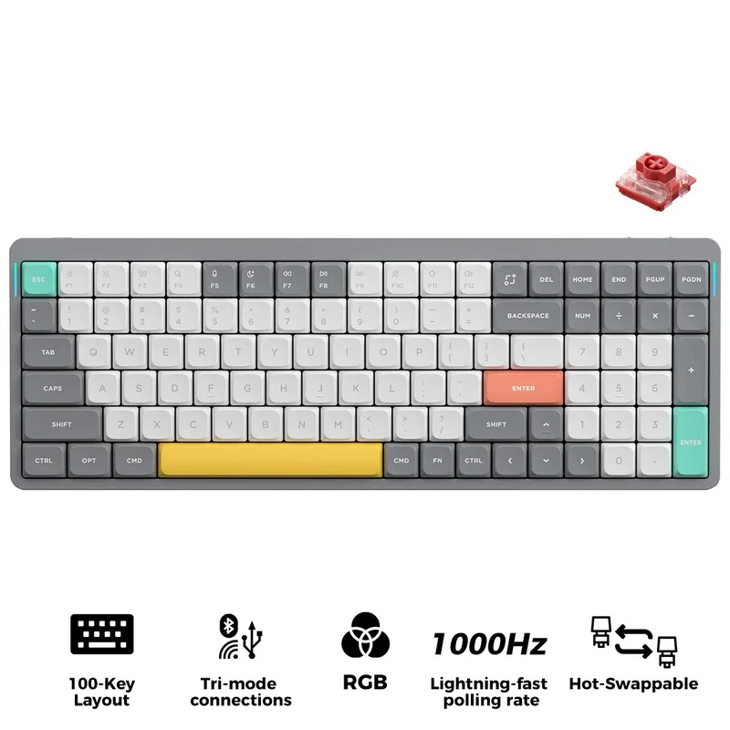 NuPhy Air96 V2 QMK/VIA RGB Hot-Swappable 100-Key Wireless Mechanical Keyboard (Lunar Gray) (Cowberry Switch)