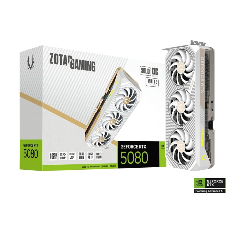 Zotac Gaming GeForce RTX 5080 Solid OC 16GB GDDR7 Graphics Card (White) (ZT-B50800Q-10P)