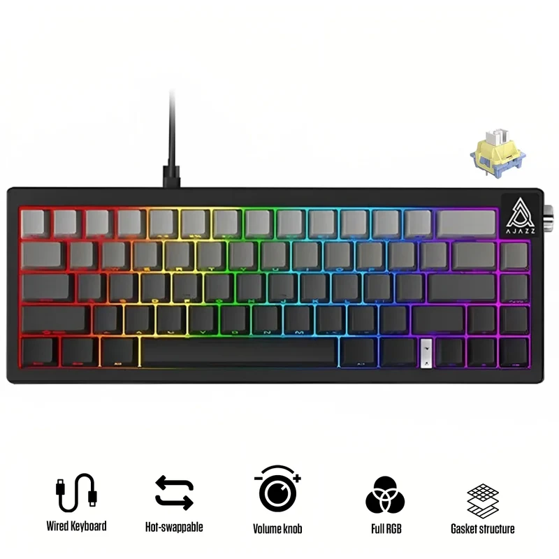 Ajazz AK650 RGB Wired 66-Key Gasket-Mounted Hot-Swappable Mechanical Keyboard (Gradient Black/Grey) (Day Dream Switch)