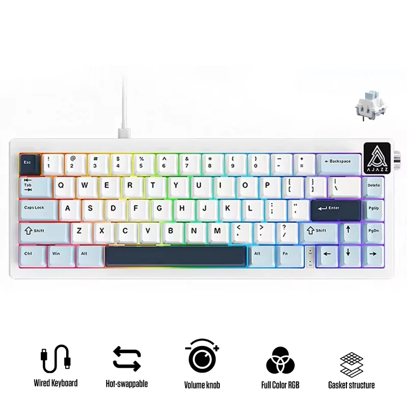 Ajazz AK650 RGB Wired 66-Key Gasket-Mounted Hot-Swappable Mechanical Keyboard (Blue/White/Blue) (Sea Salt Switch)