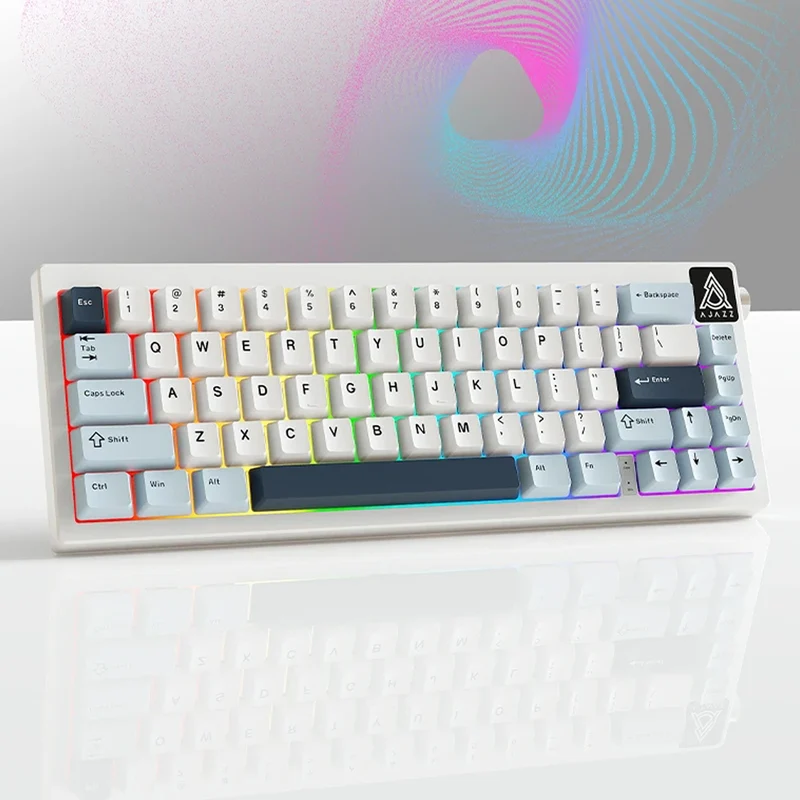 Ajazz AK650 RGB Wired 66-Key Gasket-Mounted Hot-Swappable Mechanical Keyboard (Blue/White/Blue) (Sea Salt Switch)