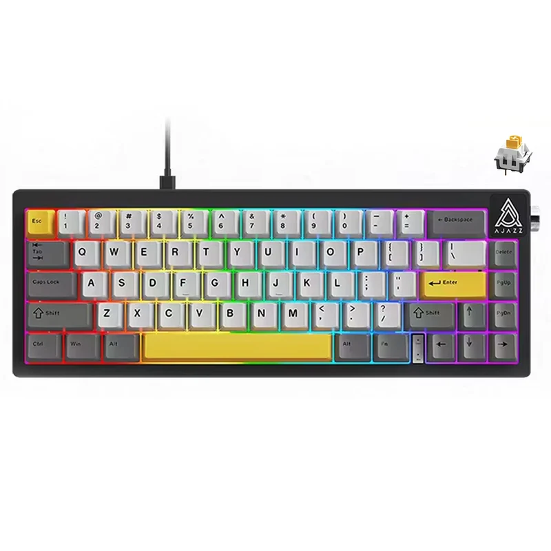 Ajazz AK650 RGB Wired 66-Key Gasket-Mounted Hot-Swappable Mechanical Keyboard (Grey/White/Yellow) (Moon Yellow Switch)