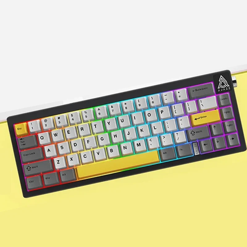 Ajazz AK650 RGB Wired 66-Key Gasket-Mounted Hot-Swappable Mechanical Keyboard (Grey/White/Yellow) (Moon Yellow Switch)