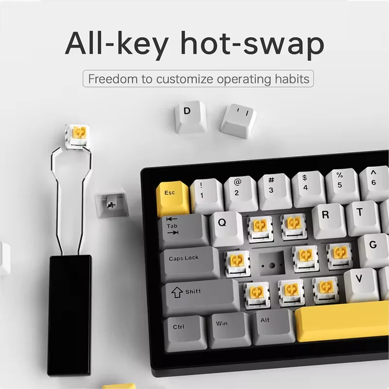 Ajazz AK650 RGB Wired 66-Key Gasket-Mounted Hot-Swappable Mechanical Keyboard (Grey/White/Yellow) (Moon Yellow Switch)
