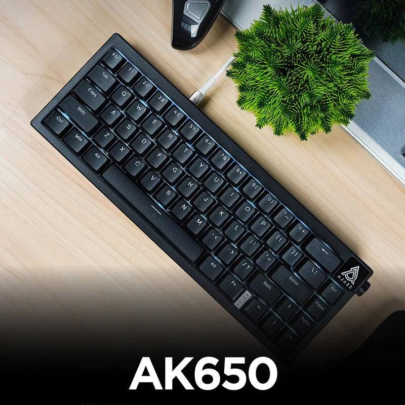 Ajazz AK650 White Backlit Wired 66-Key Gasket-Mounted Hot-Swappable Mechanical Keyboard (Black) (Red Switch)