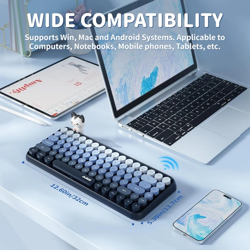 Ajazz 308I 84-Keys Bluetooth Wireless Membrane Keyboard (Mist Blue)