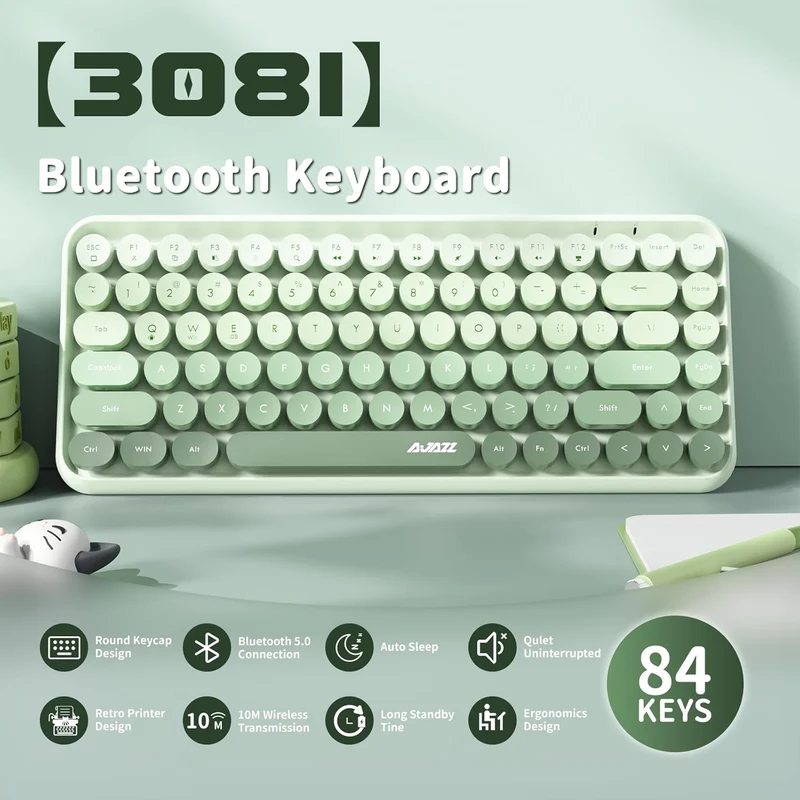 Ajazz 308I 84-Keys Bluetooth Wireless Membrane Keyboard (Milk Green)