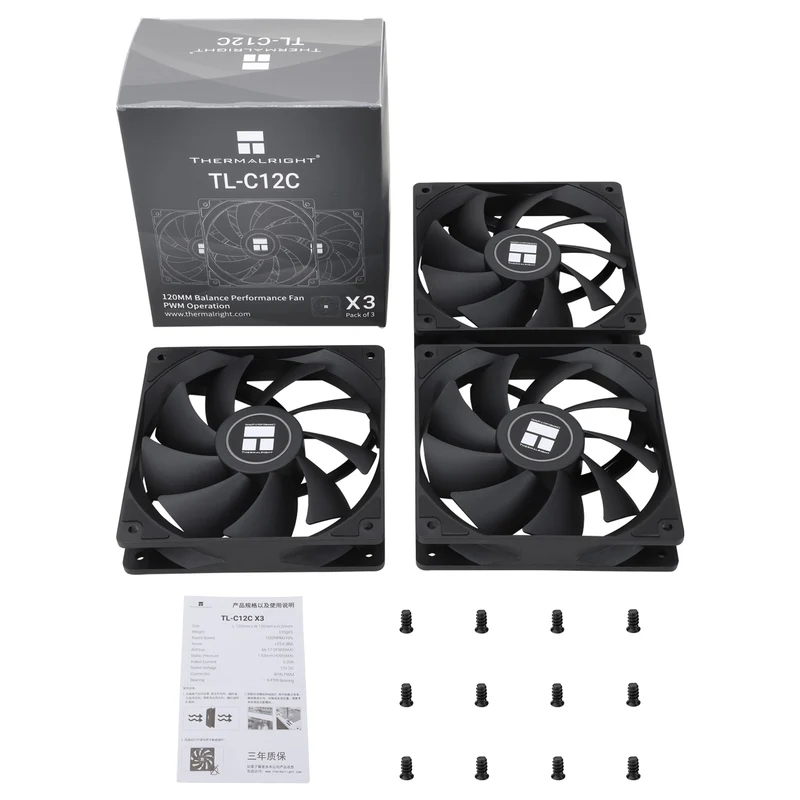 Thermalright TL-C12C 120mm High Performance PWM Case Fan (Black) (3-Pack)