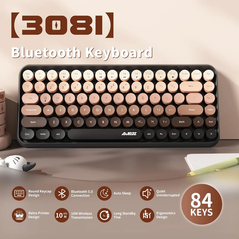 Ajazz 308I 84-Keys Bluetooth Wireless Membrane Keyboard (Bean Paste)