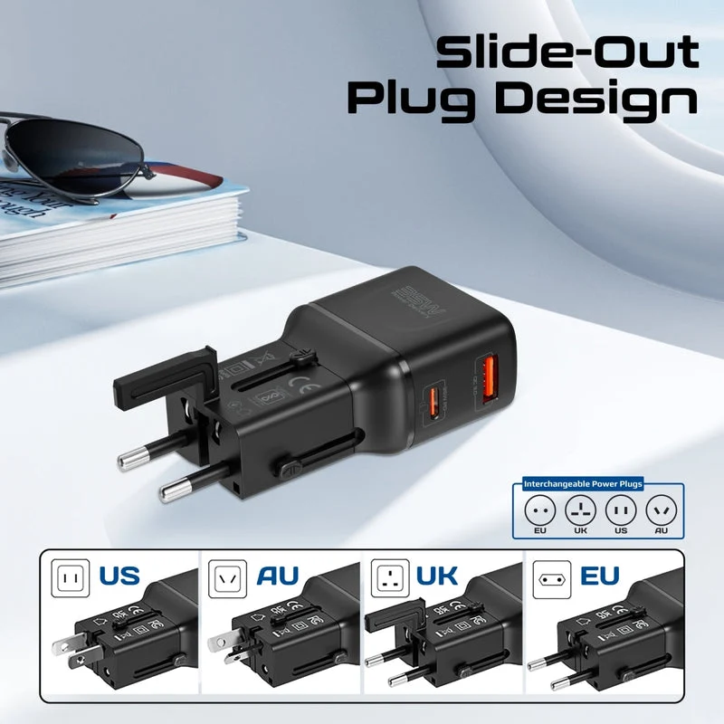 Promate TriPlug-PD35 35W Power Delivery Multi-Port Universal Travel Adapter