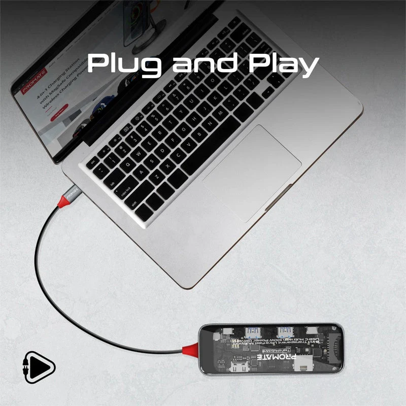 Promate TransHub-Mini 8-in 1 Transparent Ultra-Fast Multiport USB-C Hub with 100W Power Delivery