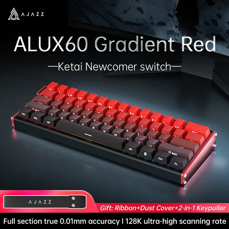 Ajazz ALUX60 RGB Wired 61-Keys Aluminum CNC Case Hot-Swappable Mechanical Keyboard (Gradient Side Engraving Lucky Strike) (Ketai Newcomer Magnetic Switch)
