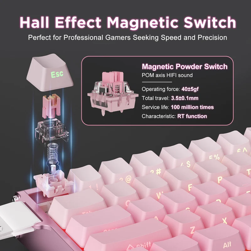 Ajazz ALUX60 RGB Wired 61-Keys Aluminum CNC Case Hot-Swappable Mechanical Keyboard (Gradient Pink) (Magnetic Powder Shaft Switch)