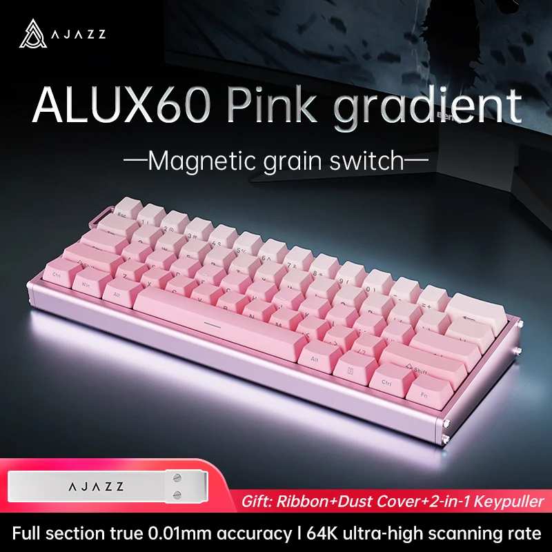 Ajazz ALUX60 Wired 61-Keys Aluminum CNC Case Hot-Swappable Mechanical Keyboard (Gradient Pink) (Magnetic Grain Switch)
