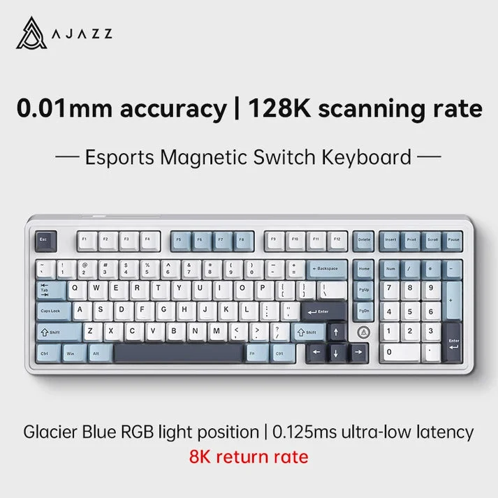 Ajazz AK980 Max RGB Wired 98-Keys Gasket-Mounted Hot-Swappable Mechanical Keyboard (Blue/White/Blue) (Magnetic Grain Switch)