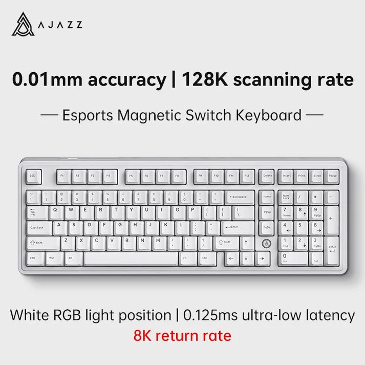 Ajazz AK980 Max RGB Wired 98-Keys Gasket-Mounted Hot-Swappable Mechanical Keyboard (White) (Magnetic Grain Switch)