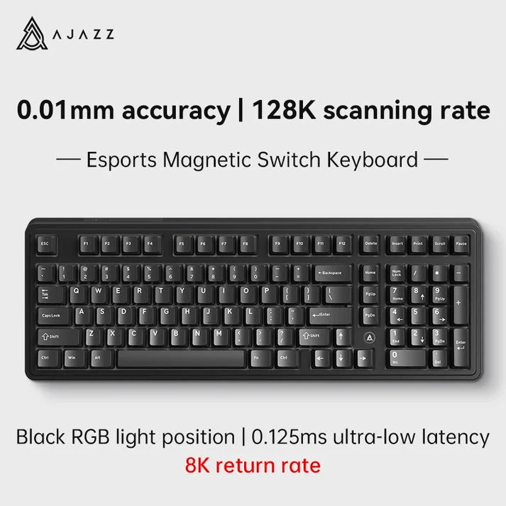 Ajazz AK980 Max RGB Wired 98-Keys Gasket-Mounted Hot-Swappable Mechanical Keyboard (Black) (Magnetic Grain Switch)