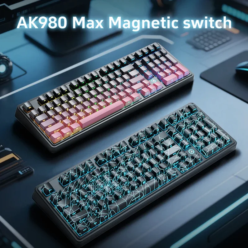 Ajazz AK980 Max RGB Wired 98-Keys Gasket-Mounted Hot-Swappable Mechanical Keyboard (Original Sublimation Spider Web Black) (King of Soldier Magnetic Switch)